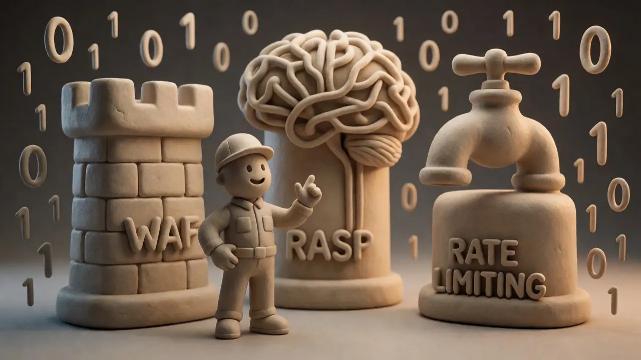 Ingénieur DevOps entouré de piliers de protection en argile 3D.