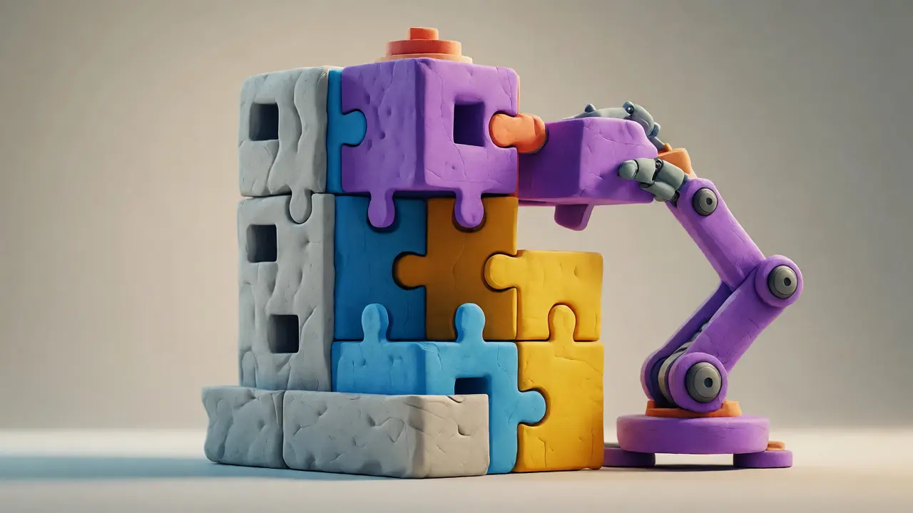 Architecture modulaire représentée par des pièces d'argile s'emboîtant parfaitement