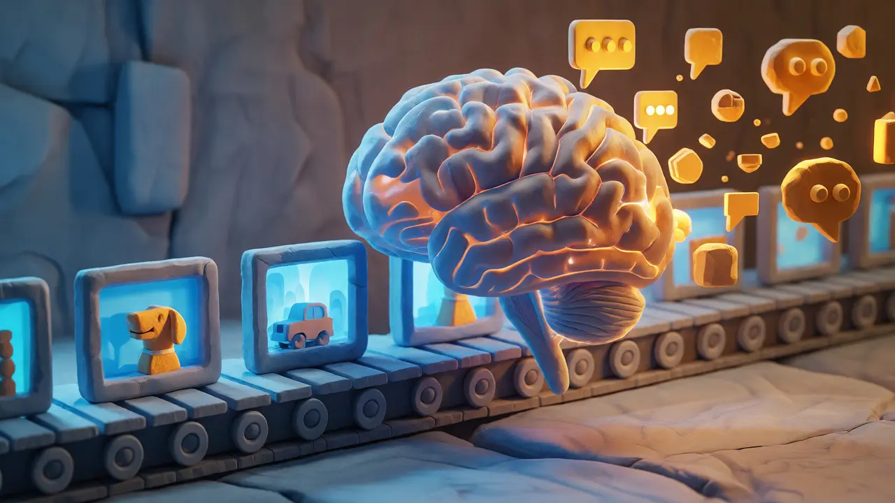 Cerveau en argile transformant des images vidéo en données structurées