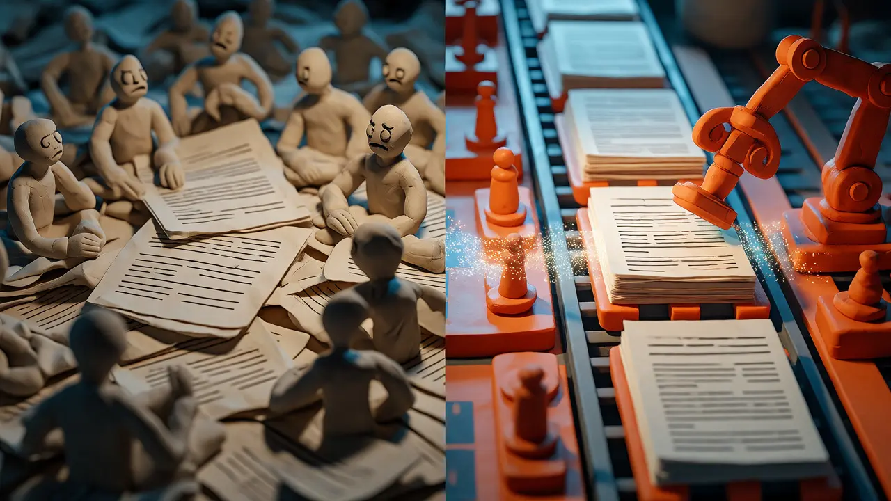 Comparaison visuelle entre rédaction manuelle et automatisation par IA