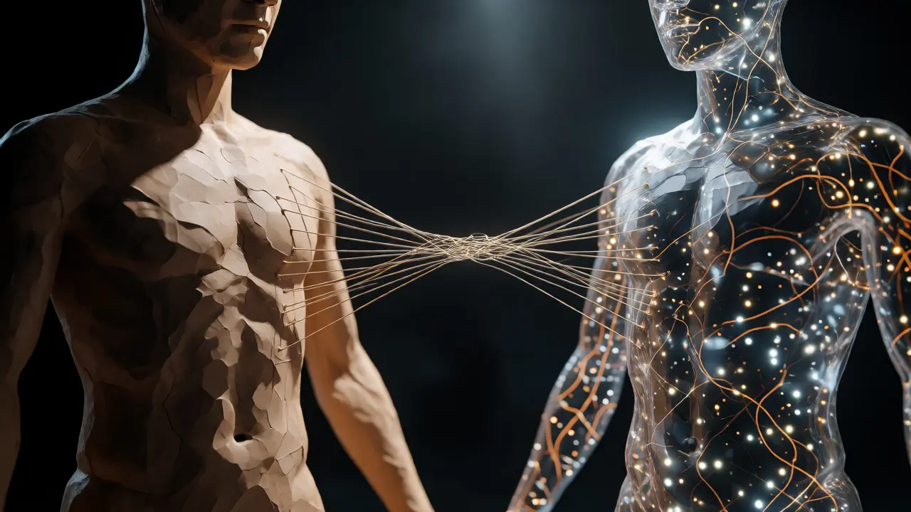 Jumeau numérique de patient en argile illustrant les bras de contrôle synthétiques
