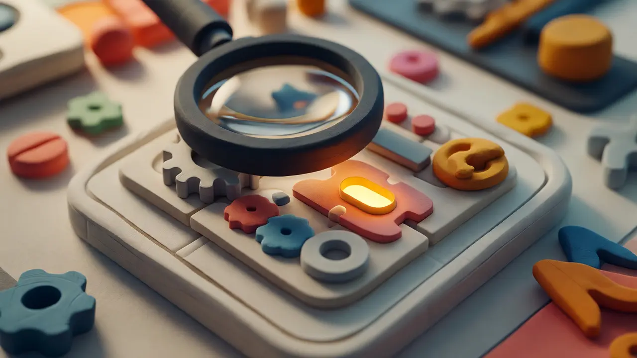 Loupe en argile examinant des composants d'interface s'assemblant parfaitement