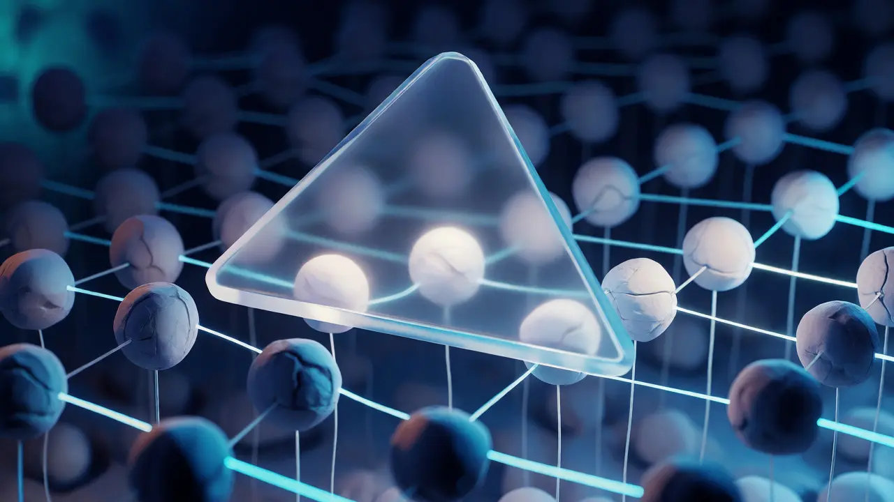 Masque triangulaire translucide filtrant les nœuds d'un réseau neuronal.