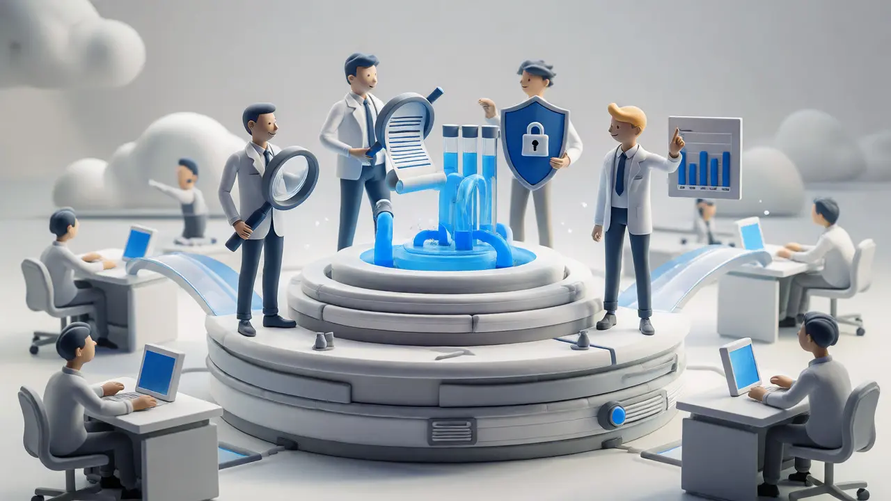 Quatre personnages en argile collaborant autour d'une plateforme centrale, représentant le Centre d'Excellence LLM et ses rôles clés.