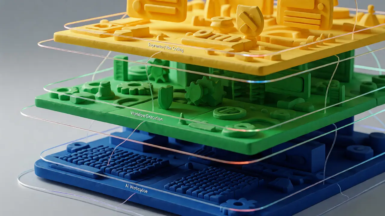 Structure visuelle en trois couches de gouvernance IA en style argile.